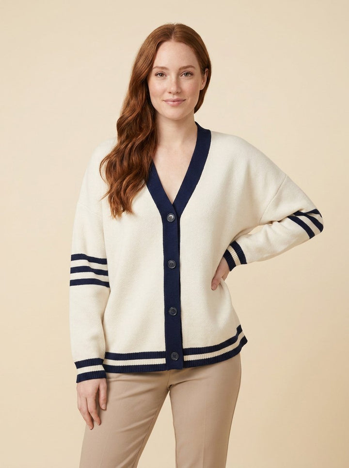 Crisp Cardigan navy trim front