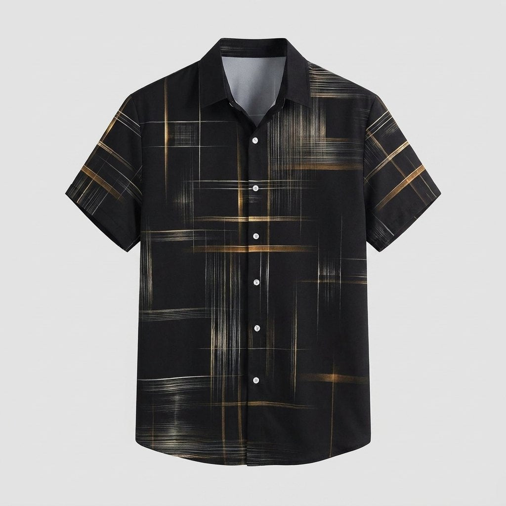Crisp | Mens Short Sleeve Button Up Silk-Feel, Geometric Pattern