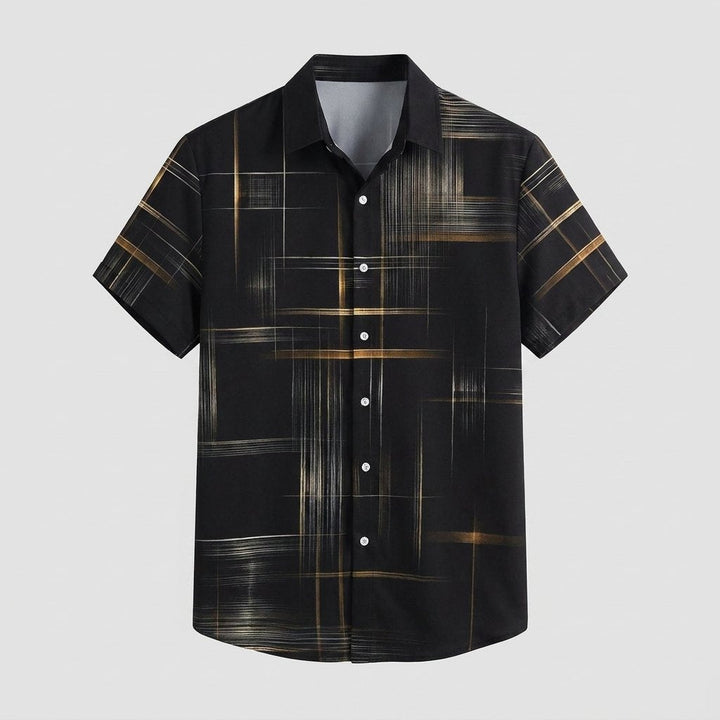 Crisp | Mens Short Sleeve Button Up Silk-Feel, Geometric Pattern