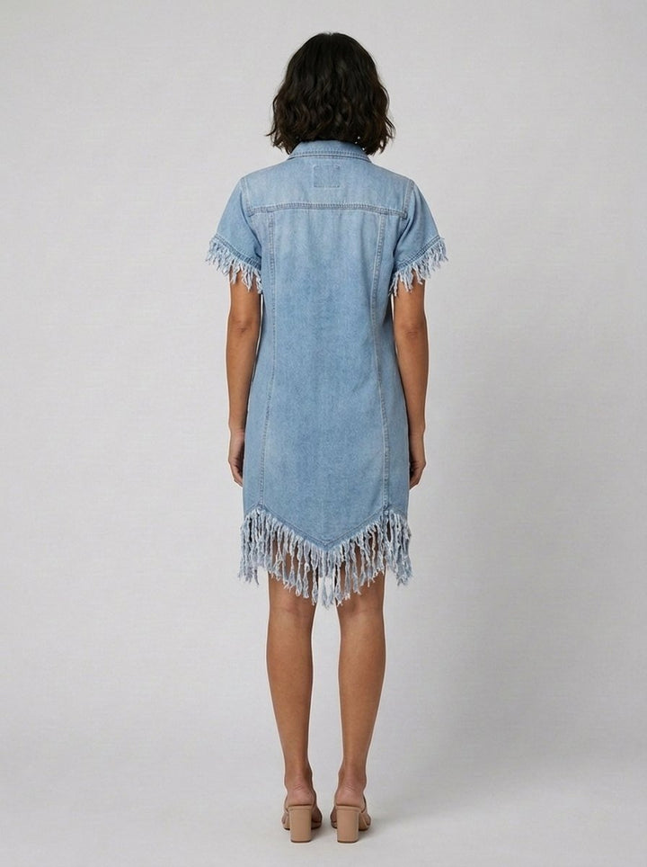 Dara | Denim Dress Vintage Loose Fit, Mini Length with Tassel Details
