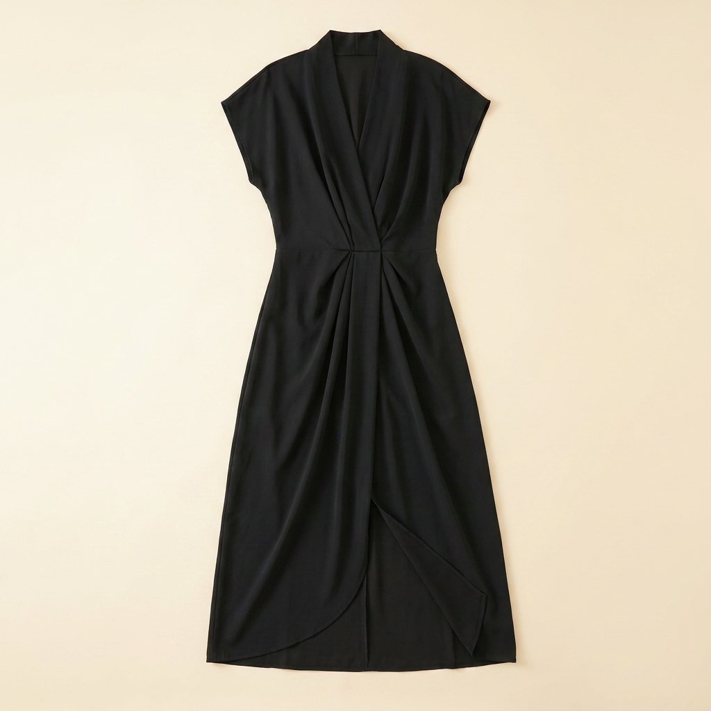Dara | Women's Dress Draped Front, Midi Length, Side Slit