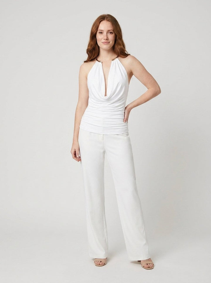 Dare cowl-neck halter top white