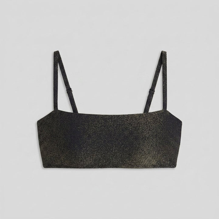 Dazzle black metallic lurex bandeau swim top front flat lay