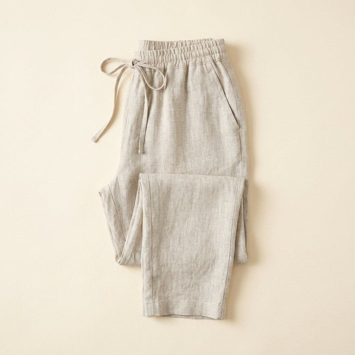 Dazzle | Linen Pants Women Relaxed Fit, White Ankle Length