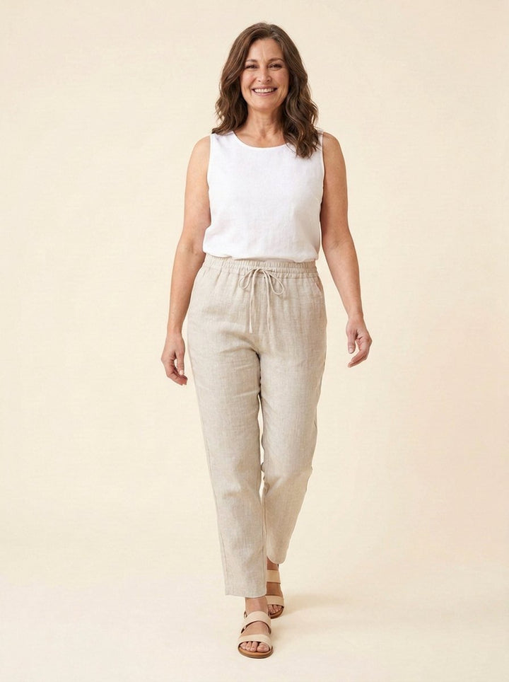 Dazzle | Linen Pants Women Relaxed Fit, White Ankle Length