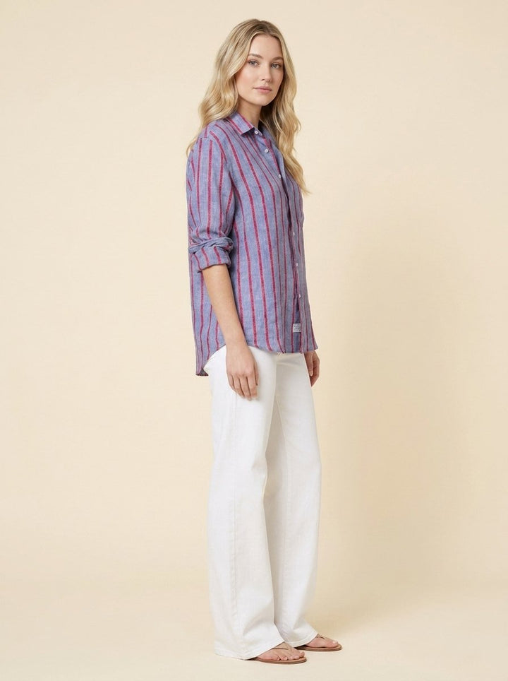 Eli | Women's Top Italian Linen, Relaxed Fit, Textured Stripe Design