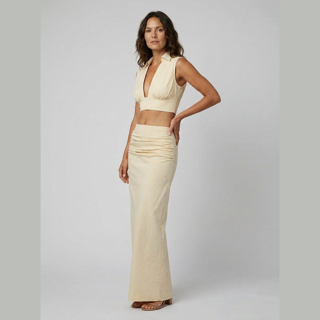 Elysia | Women's Co Ord Set Elegant Two Piece Maxi Skirt and Crop Top with Ruffles