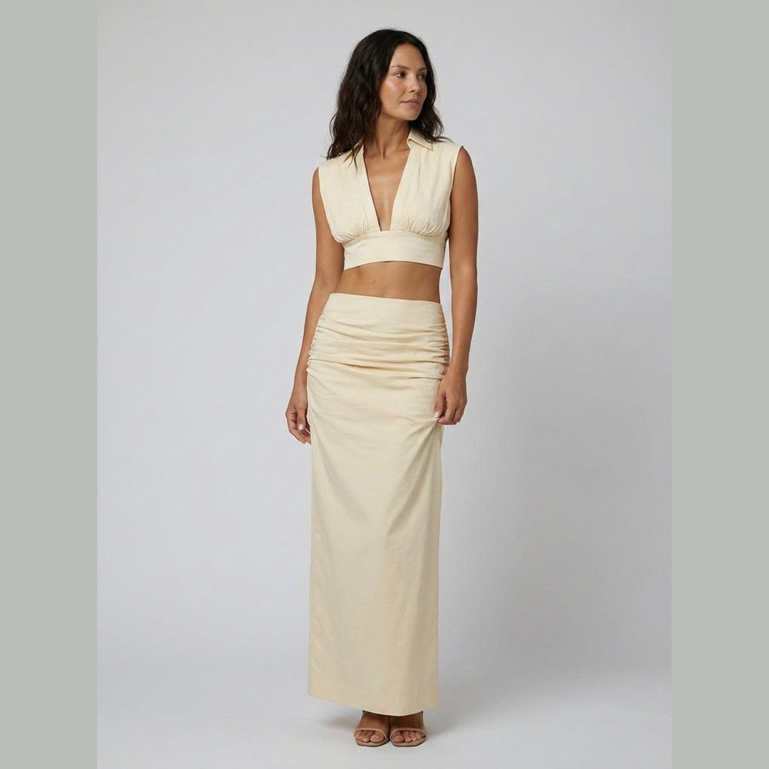 Elysia | Women's Co Ord Set Elegant Two Piece Maxi Skirt and Crop Top with Ruffles