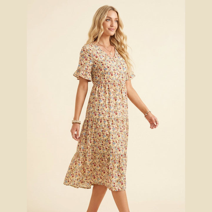 Elysia floral midi dress apricot