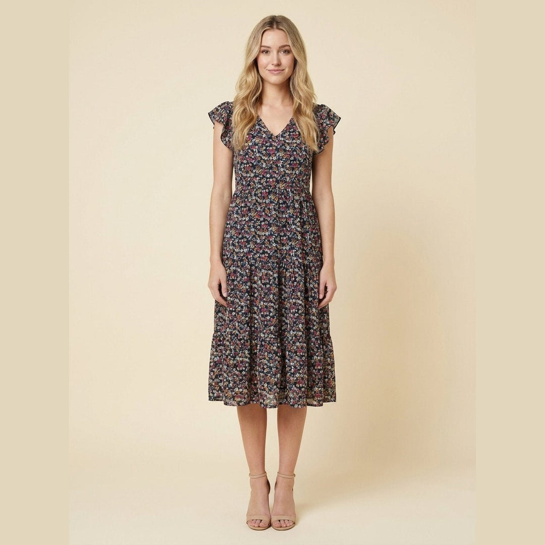 Elysia floral midi dress black