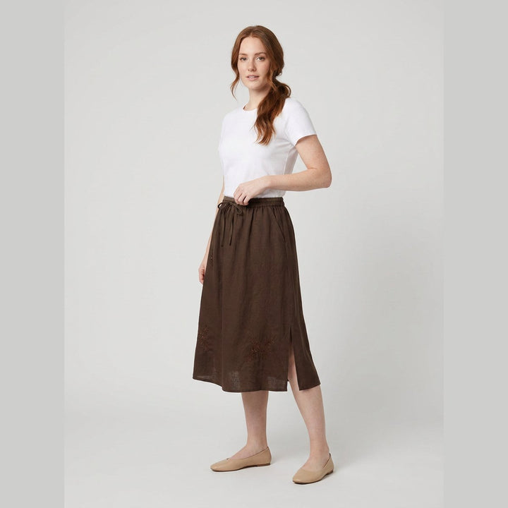 Elysia linen A-line skirt coffee brown