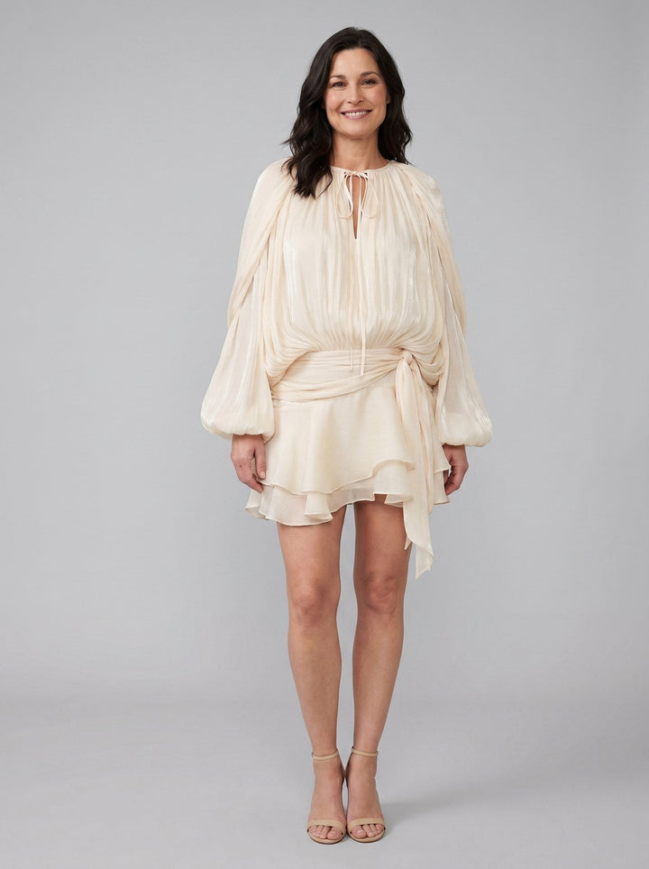 Elysia pleated mini cocktail dress cream front