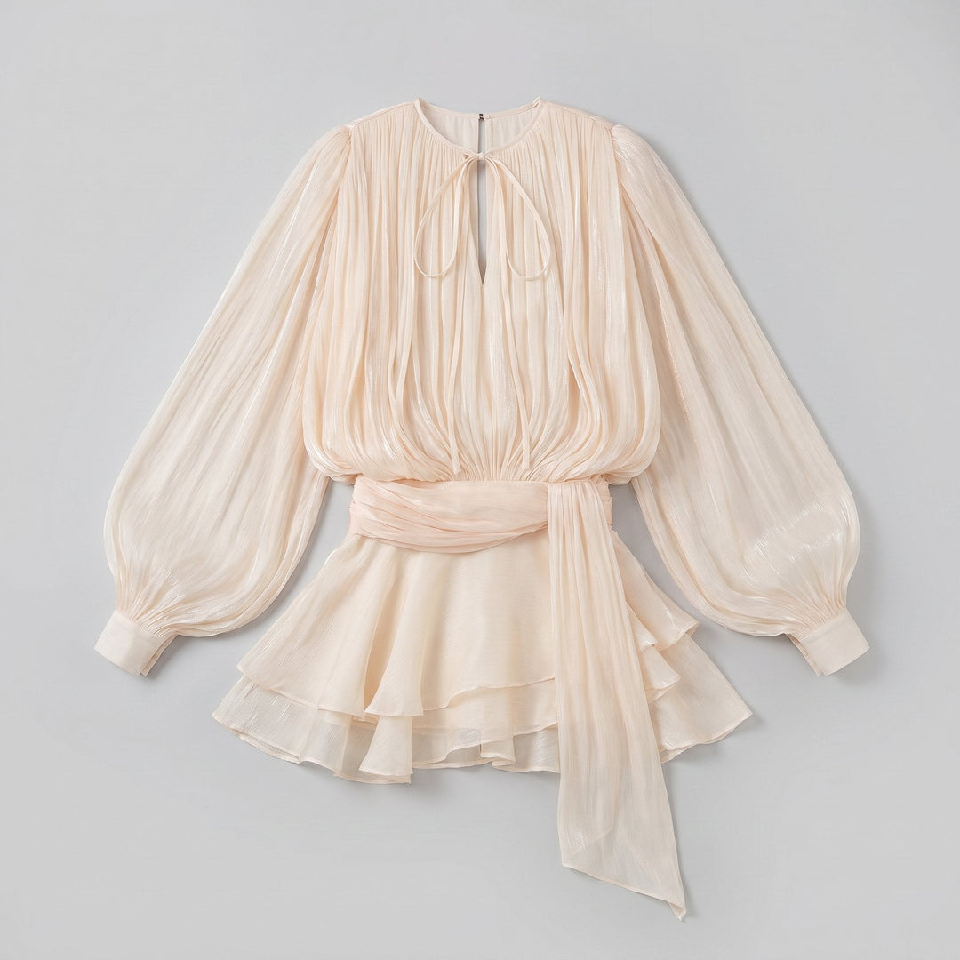 Elysia | Womens Dress Fully Pleated Mini Cocktail Dress with Ruffled Hem