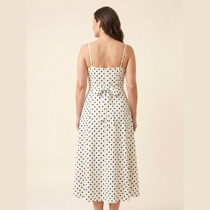 Elysia | Midi Dress Polka Dot Print, Tie-Up Waist, Regular Fit