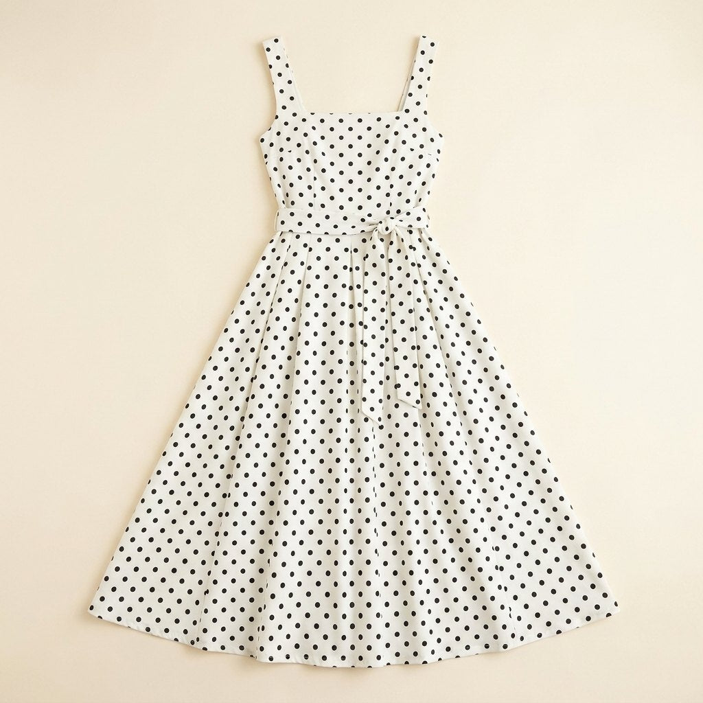 Elysia | Midi Dress Polka Dot Print, Tie-Up Waist, Regular Fit