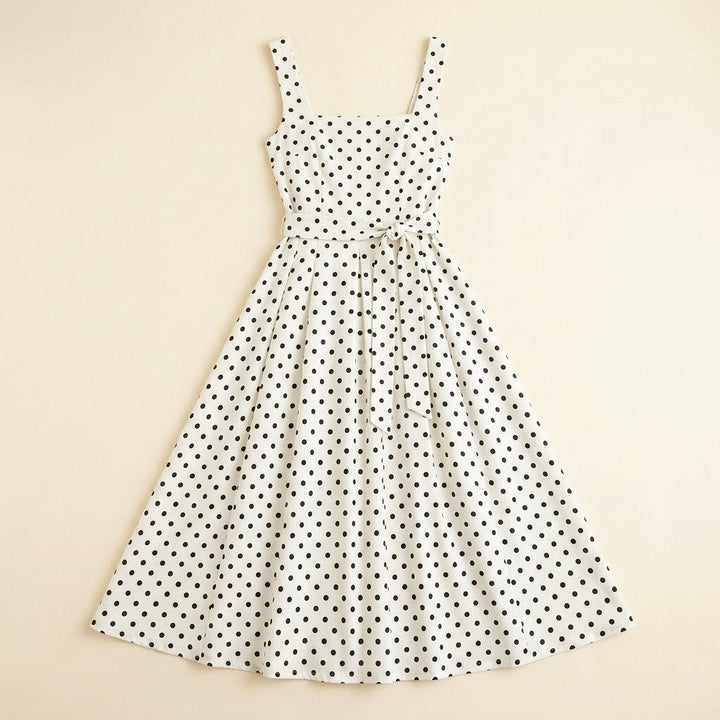 Elysia | Midi Dress Polka Dot Print, Tie-Up Waist, Regular Fit