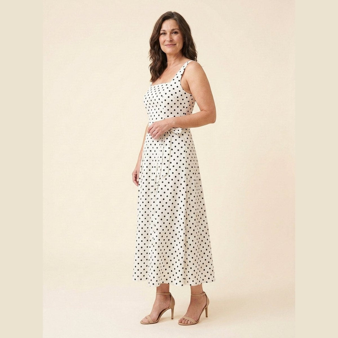 Elysia | Midi Dress Polka Dot Print, Tie-Up Waist, Regular Fit