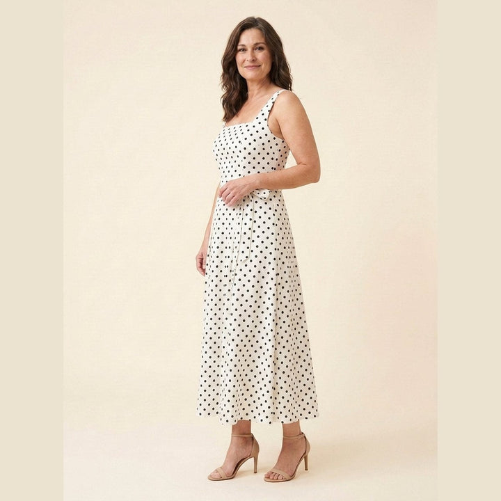 Elysia | Midi Dress Polka Dot Print, Tie-Up Waist, Regular Fit