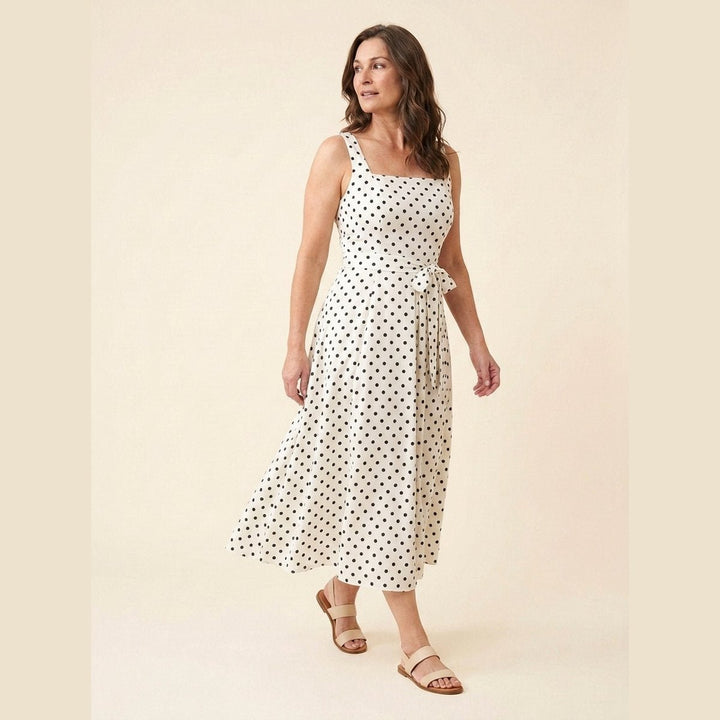 Elysia | Midi Dress Polka Dot Print, Tie-Up Waist, Regular Fit
