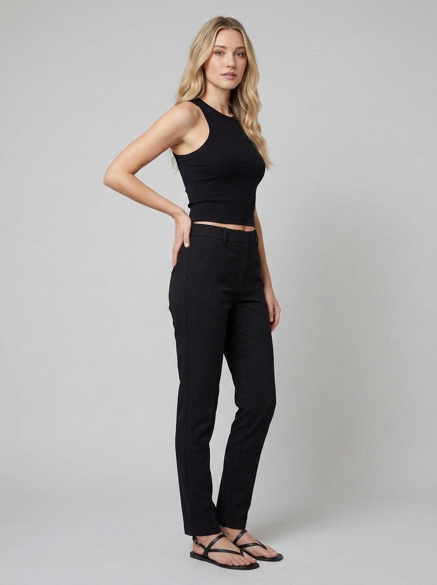 Elysian ribbed crop tank top black on model
