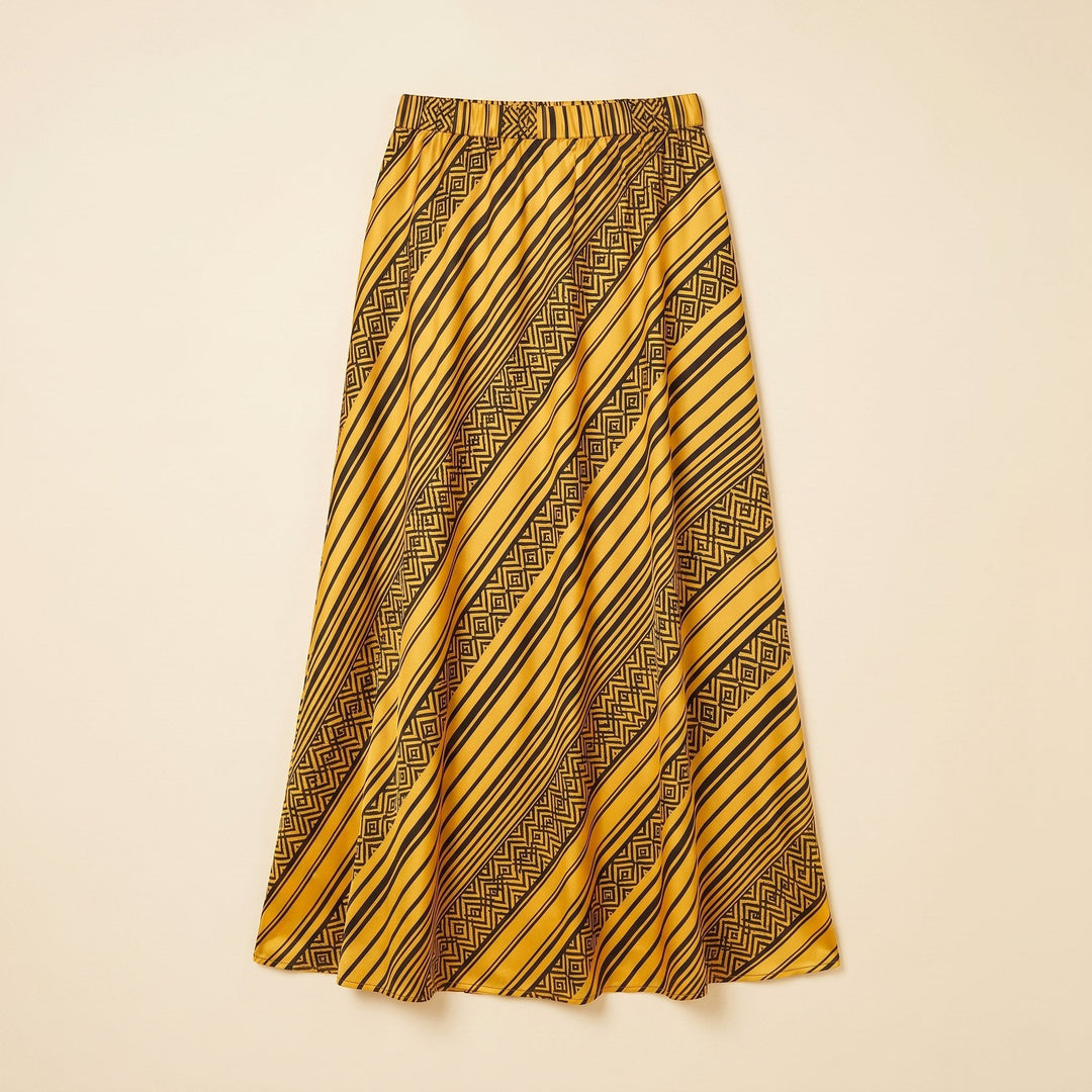 Elysian Maxi Skirt | Satin, Geometric Print for Women, Ankle-Length Long Skirt