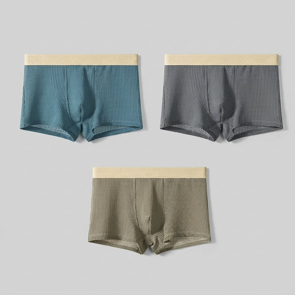 Fleek | Silk Boxer Shorts Cooling Ice Silk, Breathable Waffle Texture, Pack of 3