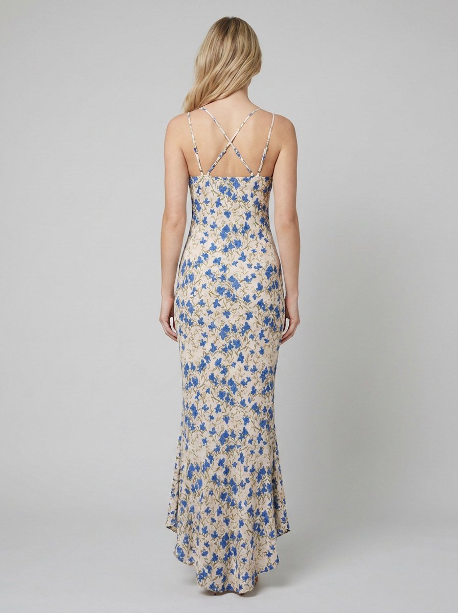Fleur | Maxi Dress Floral Print, Irregular Hem, 100% Rayon