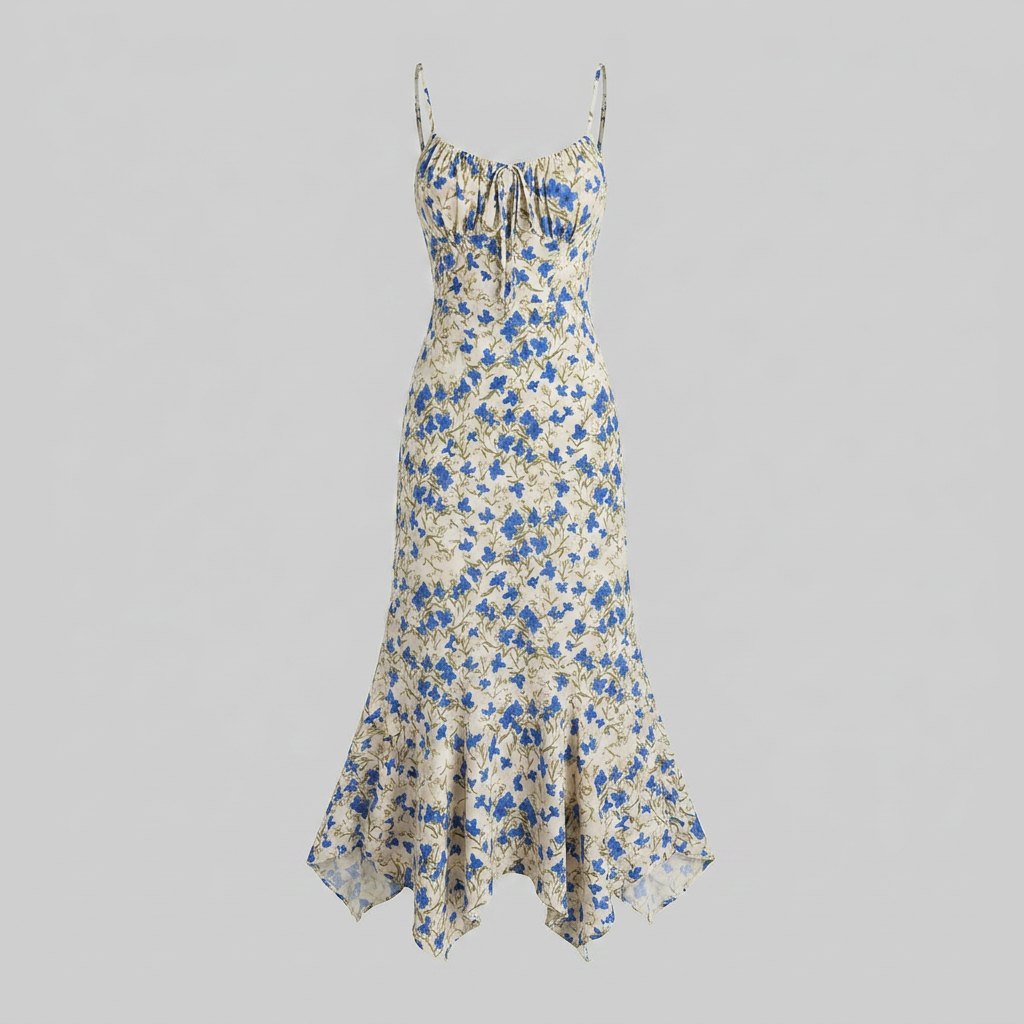 Fleur | Maxi Dress Floral Print, Irregular Hem, 100% Rayon