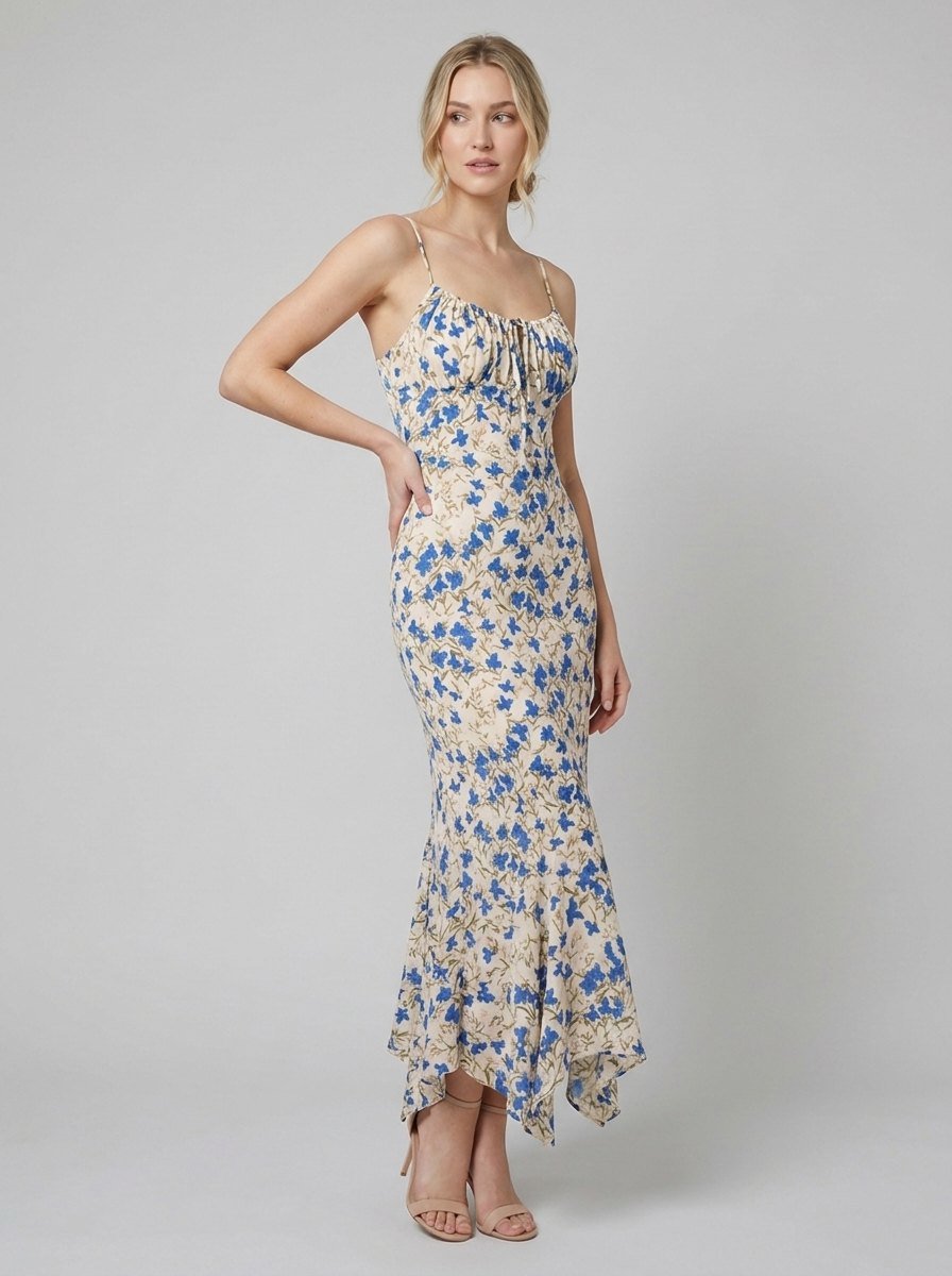 Fleur | Maxi Dress Floral Print, Irregular Hem, 100% Rayon