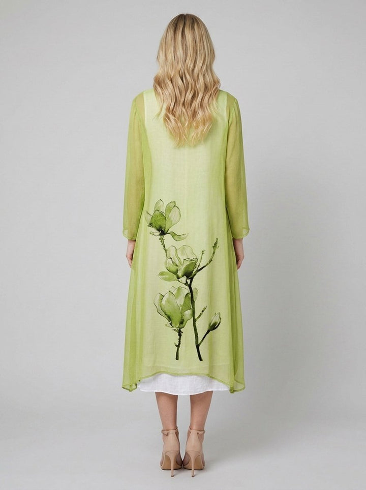 Fleur | Midi Dress Floral Linen & Chiffon Cardigan, Perfect for Summer Weddings and Formal Events