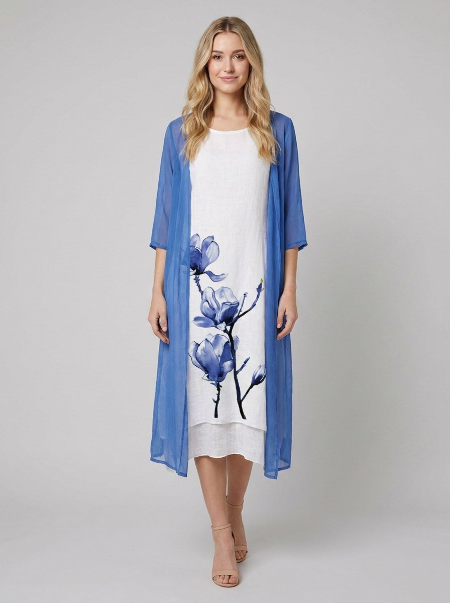 Fleur midi dress blue floral chiffon