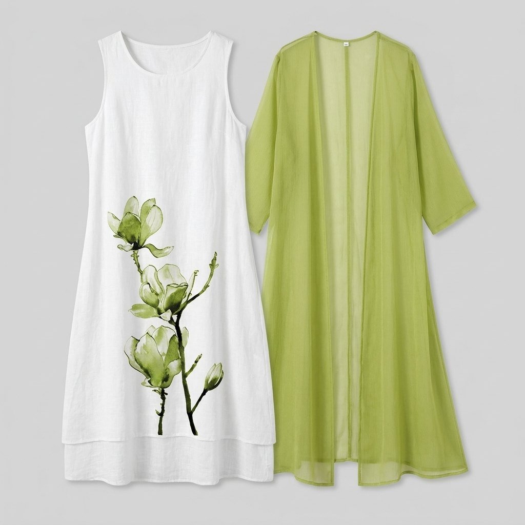 Fleur | Midi Dress Floral Linen & Chiffon Cardigan, Perfect for Summer Weddings and Formal Events