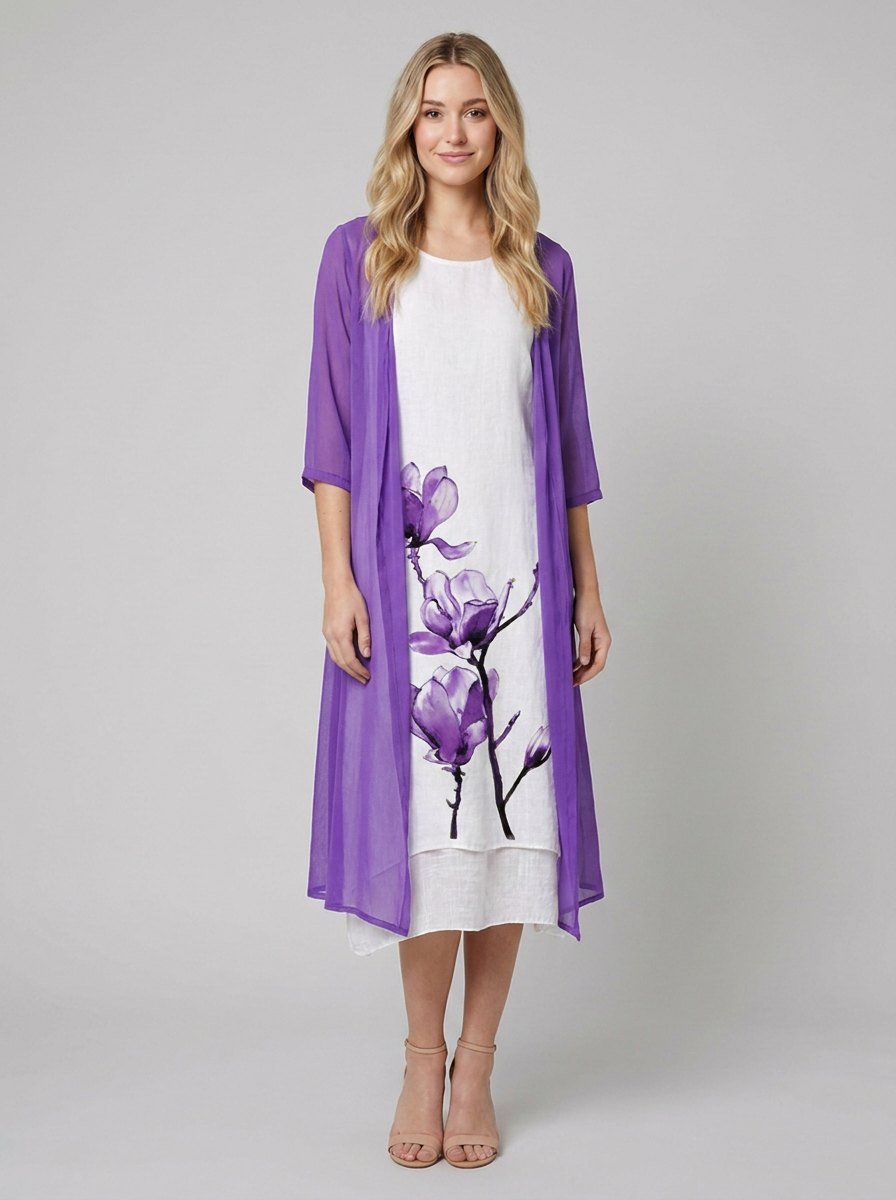 Fleur midi dress purple floral chiffon