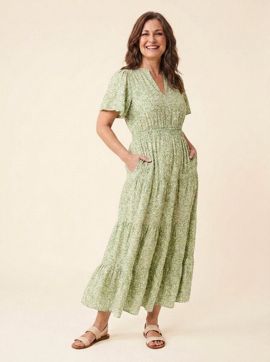 Furgeson | Maxi Dress Tiered Floral Design, Summer Wedding Guest Dress