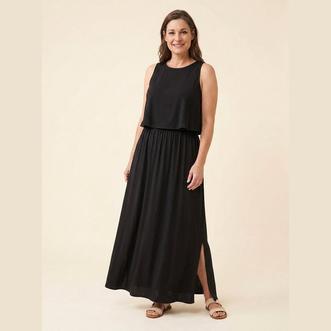 Giselle sleeveless loose-fit maxi dress in black