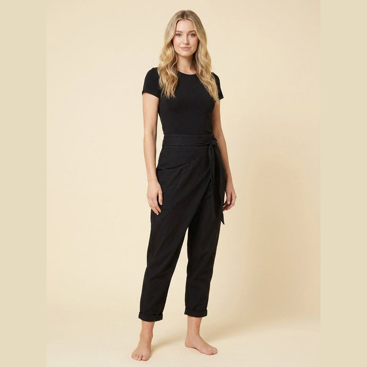 Grove asymmetric wrap harem pants in black