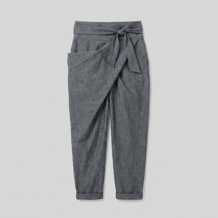 Grove | Harem Pants Women High Waist, Cotton Blend, Asymmetrical Design