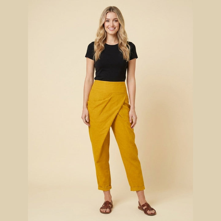 Grove asymmetric wrap harem pants in mustard yellow