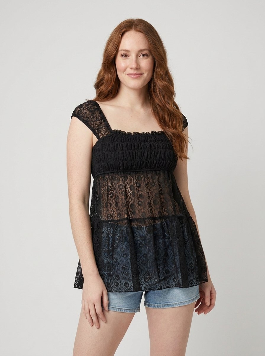 Hadley cutout lace top black