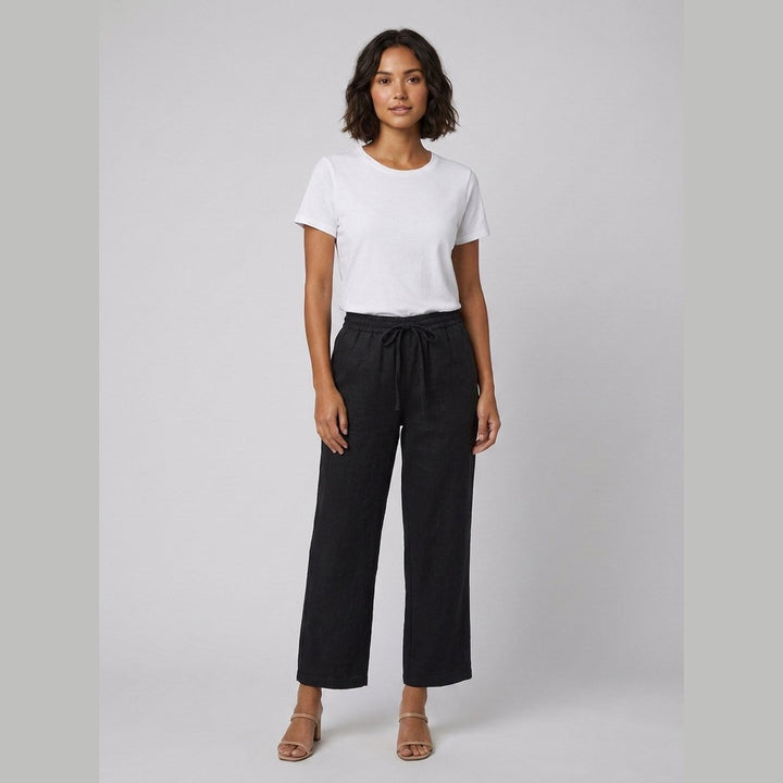 Haru wide-leg cropped linen trousers in black