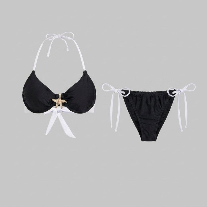 Black halter bikini set front flat-lay
