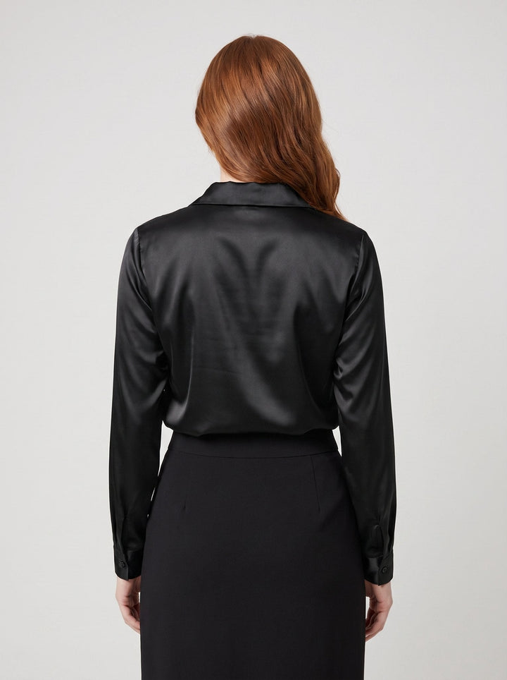 Ikata | Shiny Blouse with Pleated Neckline