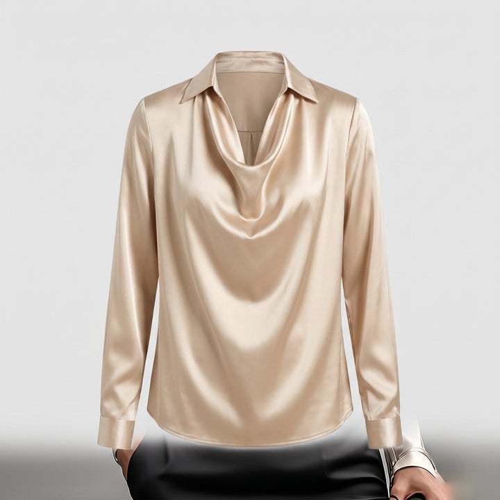 Ikata | Shiny Blouse with Pleated Neckline