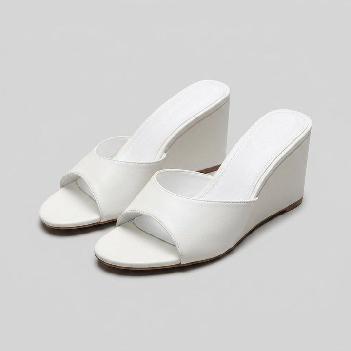 Iris elegant wedge mules white pair