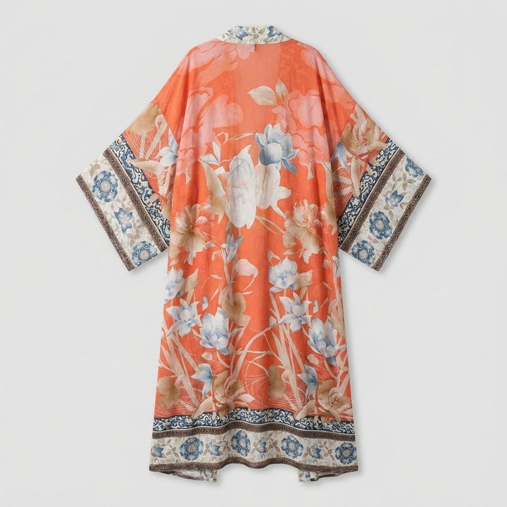 Ivy | Beach Kimono  Lightweight Red Floral Print Open Front Design