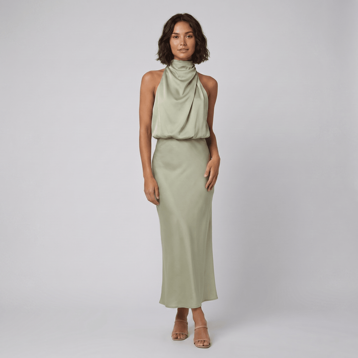 Ivy satin halter gown light green