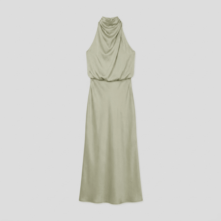 Ivy Long Satin Dress | Elegant Halter Neckline for Weddings and Formal Events