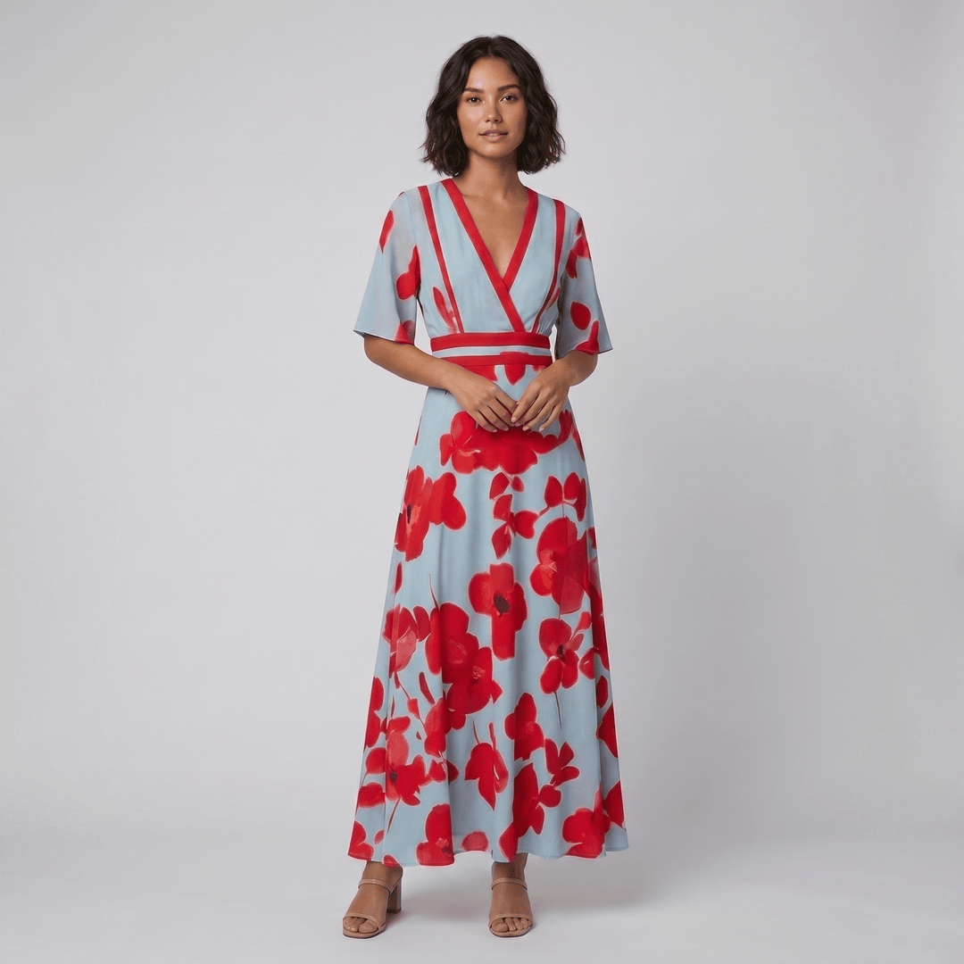 Jade floral maxi dress red print - The store Vancouver