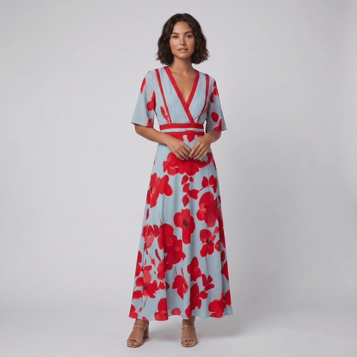 Jade floral maxi dress red print - The store Vancouver