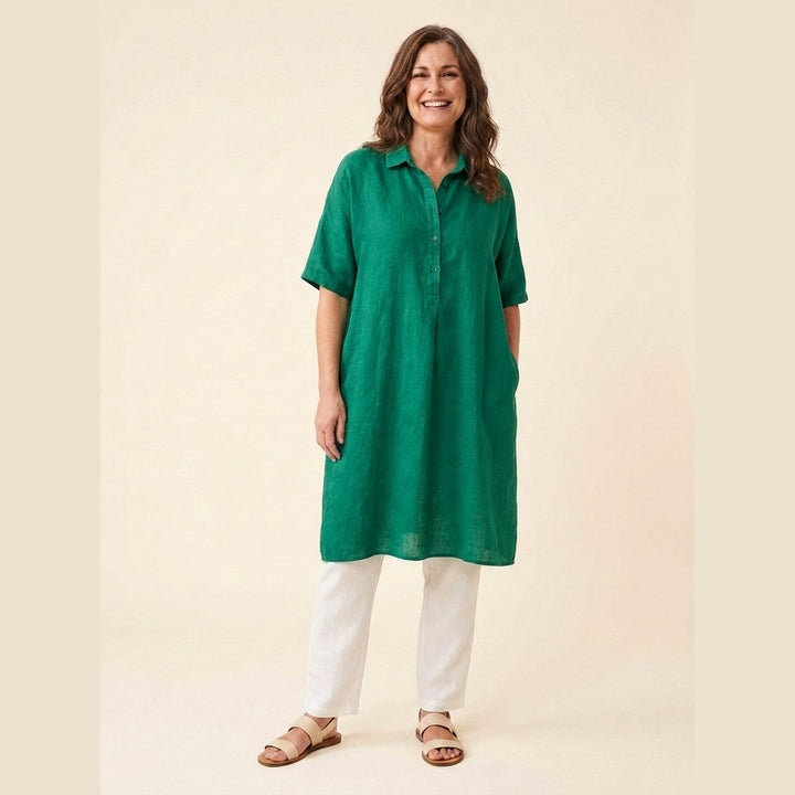 Jade plus size linen dress green